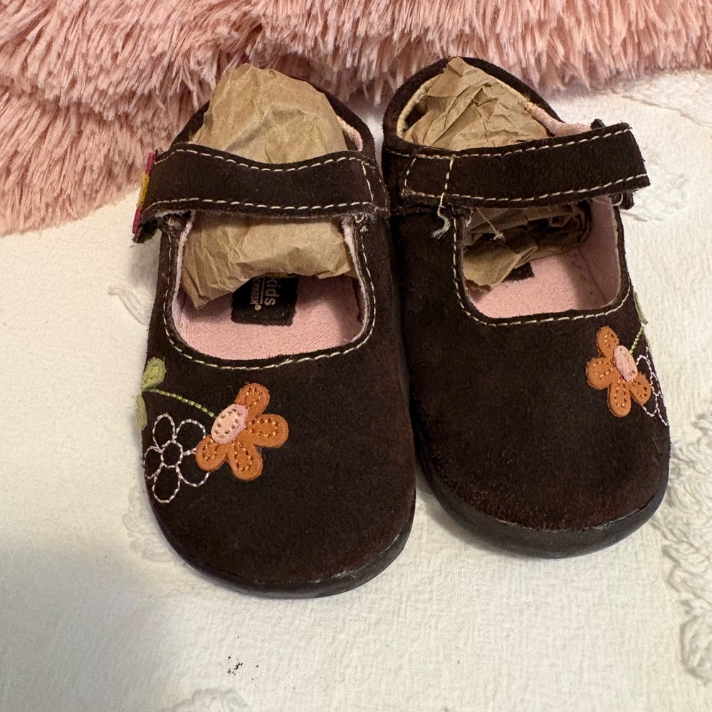 Pediped Brown Kids Shoes with Floral Design
